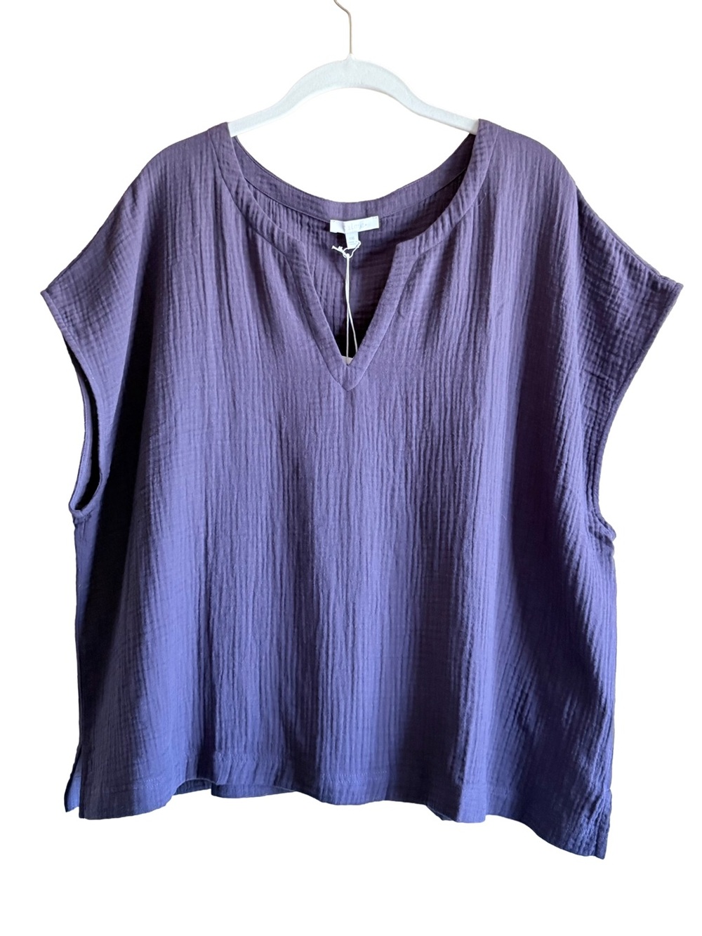 Johnny Was Calme Top Split Neck Cotton Gauze Women’s 2X Purple Relaxed Fit